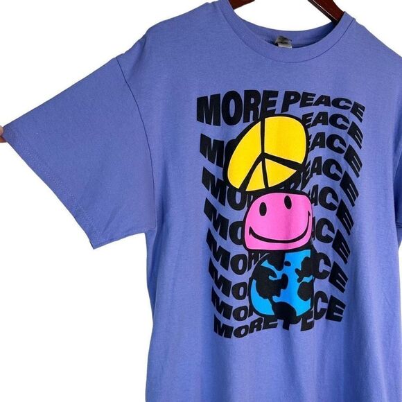Y2K Gildan More Peace Smiley Face T-shirt Unisex Large Heavy Cotton Purple - Picture 3 of 8